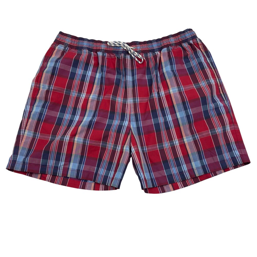 Brooks Brothers Red/Blue Plaid Pull On Classic Swim Trunks Men's Size XL